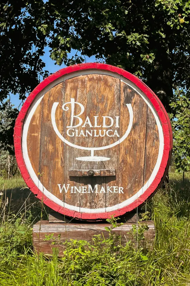 Botte marrone e rossa con nome e logo Baldi Gianluca WineMaker